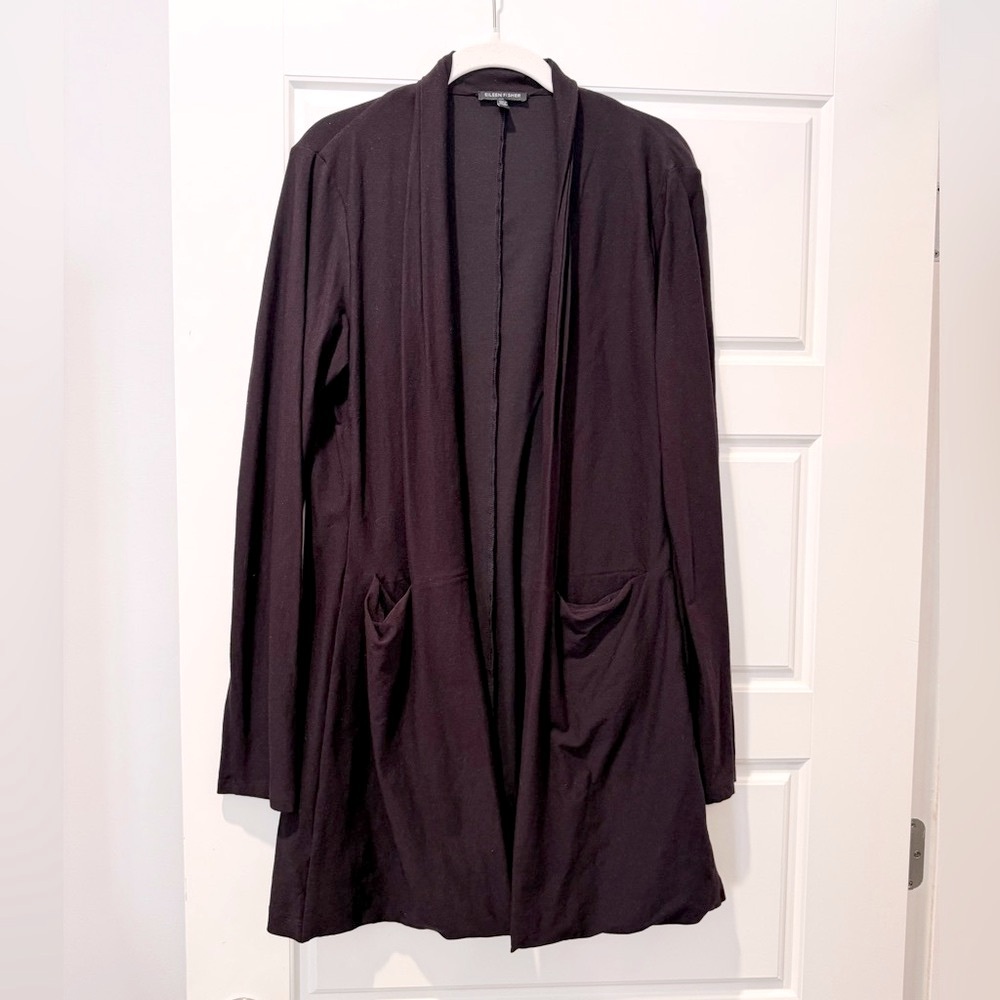 Eileen Fisher S Long Brown Open Cardigan